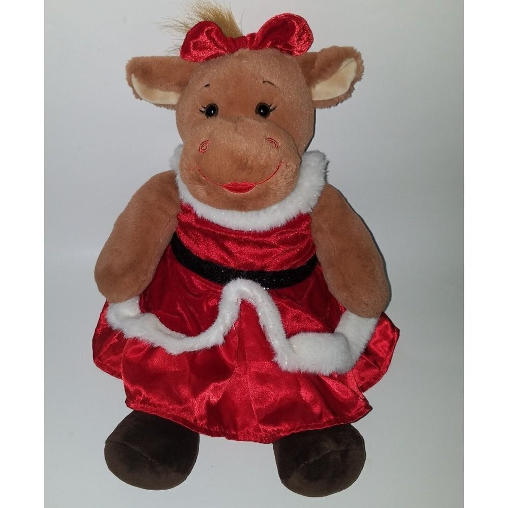 BABW Brown Girl Reindeer Plush Wearing Red Santa Dress Build-A-Bear Christmas